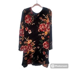XL Soft & Stretchy Popyoung Floral Lounge Comfort Long Sleeve Dress Midi Plus D1